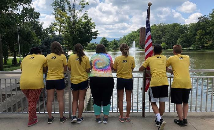 2018 Orientation Leaders overlooking the pond